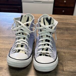 Converse Lavender High-Top Sneakers with zebra print
